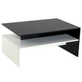 2-Tier Rectangular Coffee Table with Storage Shelves for Living Room, Black/White