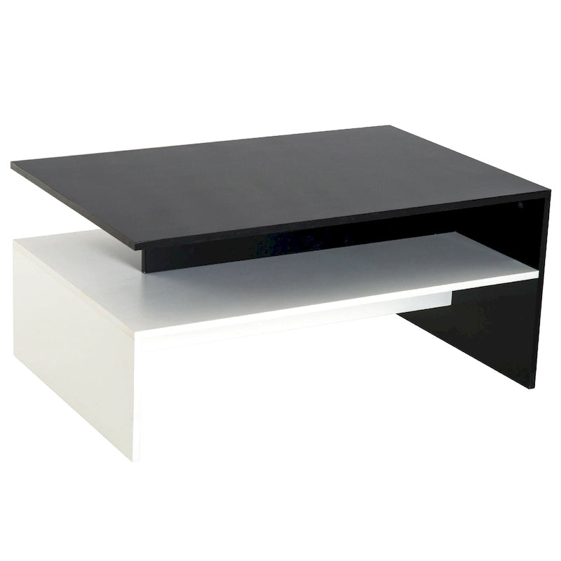 2-Tier Rectangular Coffee Table with Storage Shelves for Living Room, Black/White