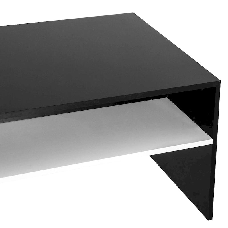 2-Tier Rectangular Coffee Table with Storage Shelves for Living Room, Black/White