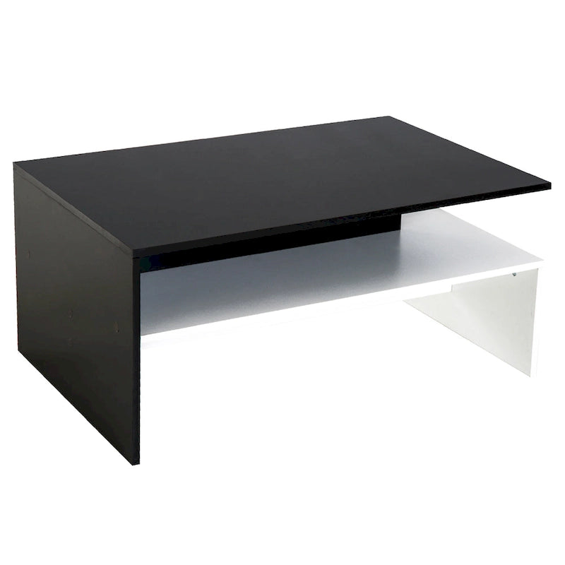 2-Tier Rectangular Coffee Table with Storage Shelves for Living Room, Black/White