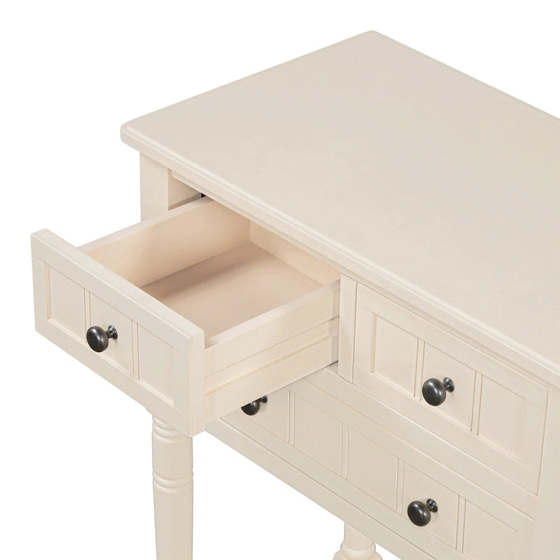Narrow Console Table with Drawers and Bottom Shelf
