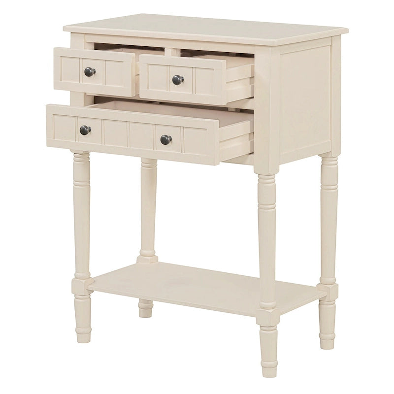Narrow Console Table with Drawers and Bottom Shelf