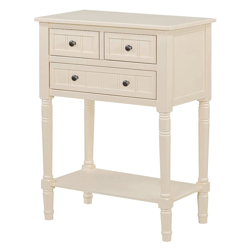 Narrow Console Table with Drawers and Bottom Shelf