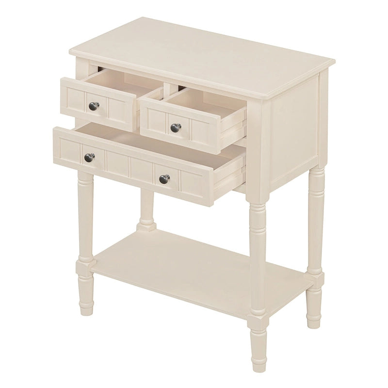 Narrow Console Table with Drawers and Bottom Shelf