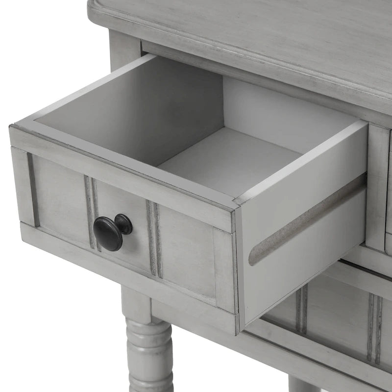 Narrow Console Table with Drawers and Bottom Shelf