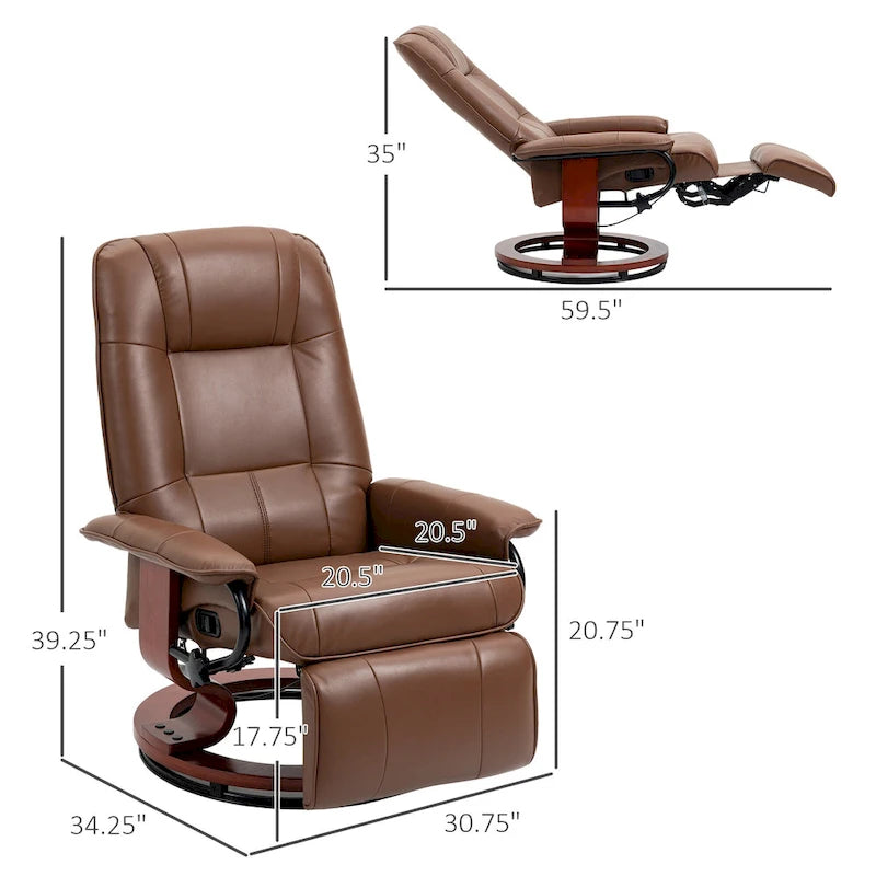 PU Leather Swivel Recliner Chair with Footrest, Armrest and Wood Base
