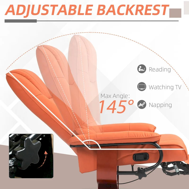 Drehbarer Relaxsessel aus PU-Leder mit Fußstütze, Armlehnen und Holzsockel