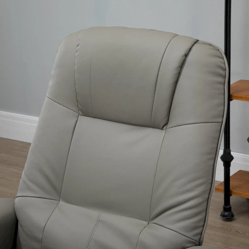 Drehbarer Relaxsessel aus PU-Leder mit Fußstütze, Armlehnen und Holzsockel