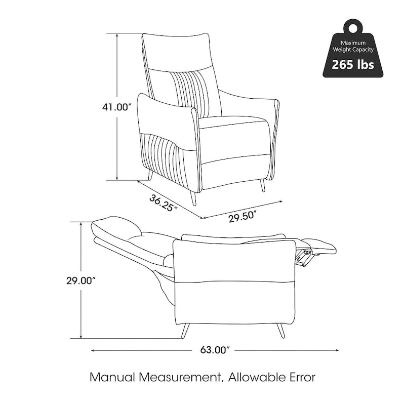 Set of 2 41H Fabric Push Back Recliners With Ergonomic Segmented Back