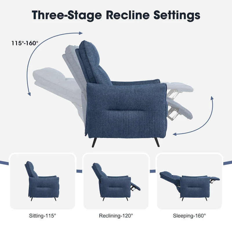 Set of 2 41H Fabric Push Back Recliners With Ergonomic Segmented Back