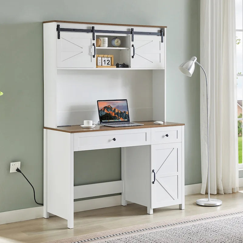 Computer- und Schreibschreibtisch im Landhausstil mit Aufsatz und Ladestation