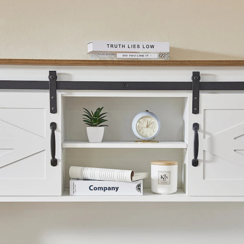 Farmhouse Computer Writing Desk with Hutch and Charging Station