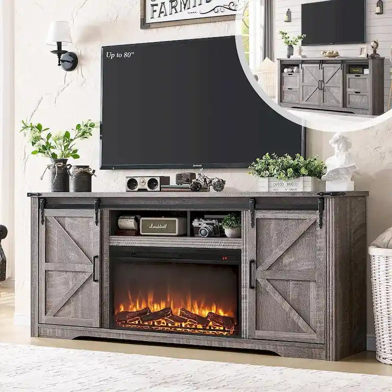 Fireplace TV Stand for 80 Inch TV, Entertainment Center