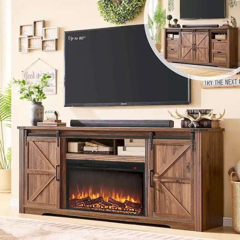 Fireplace TV Stand for 80 Inch TV, Entertainment Center