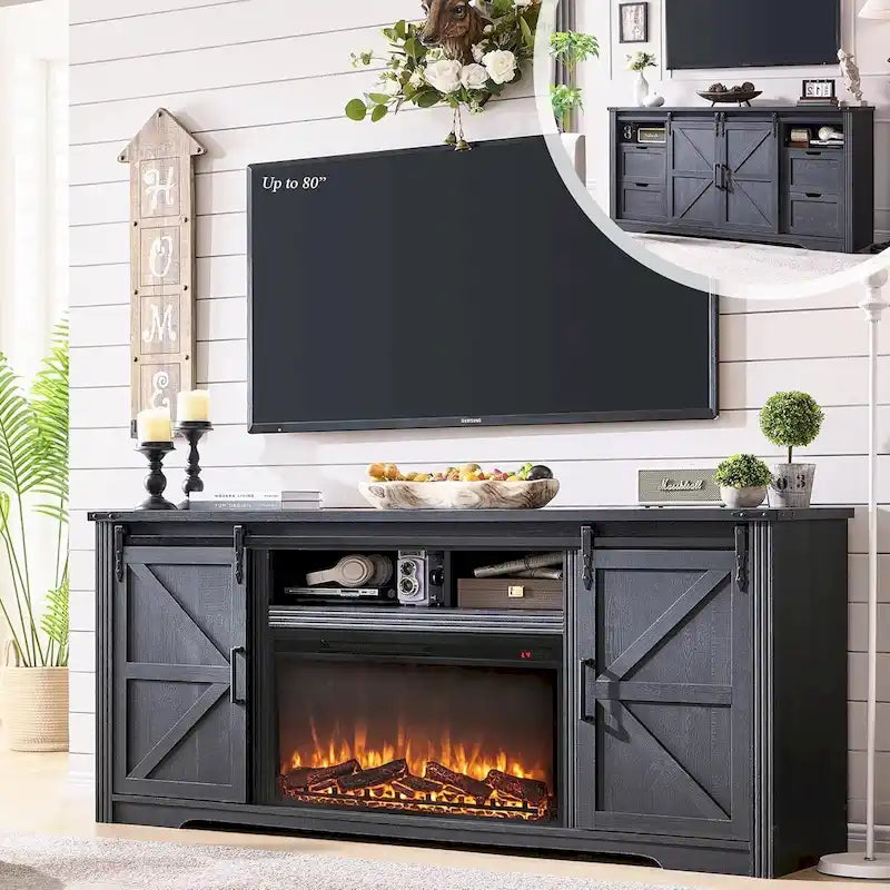 Fireplace TV Stand for 80 Inch TV, Entertainment Center