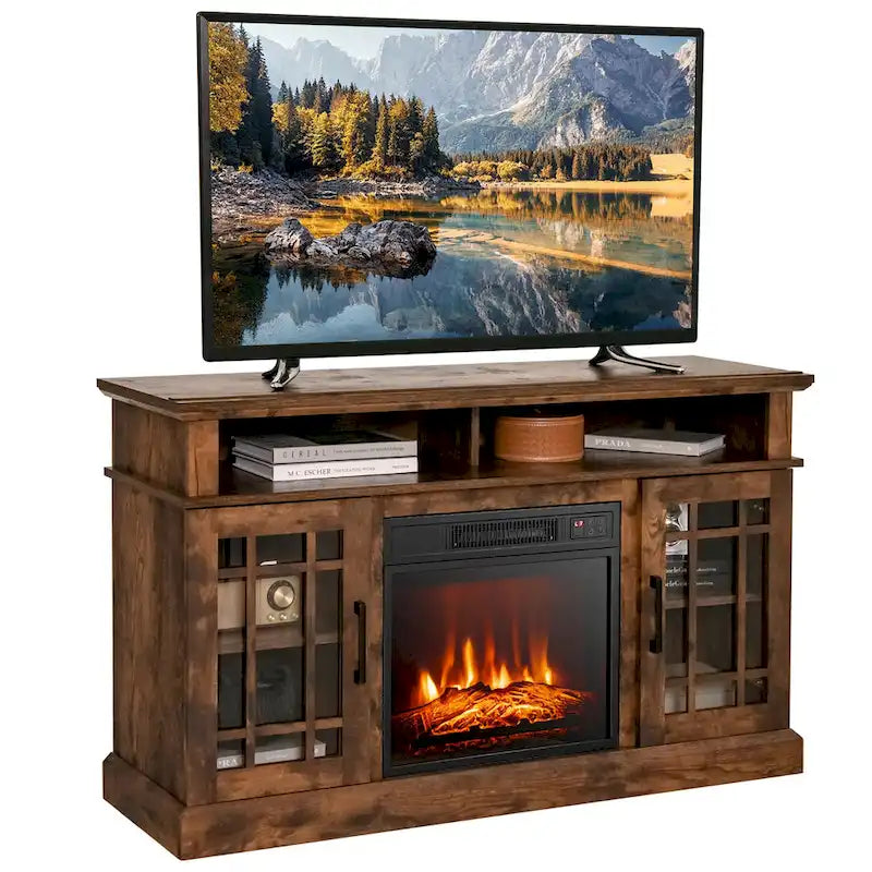 Mobile consolle porta TV da 48" con camino, centro d'intrattenimento