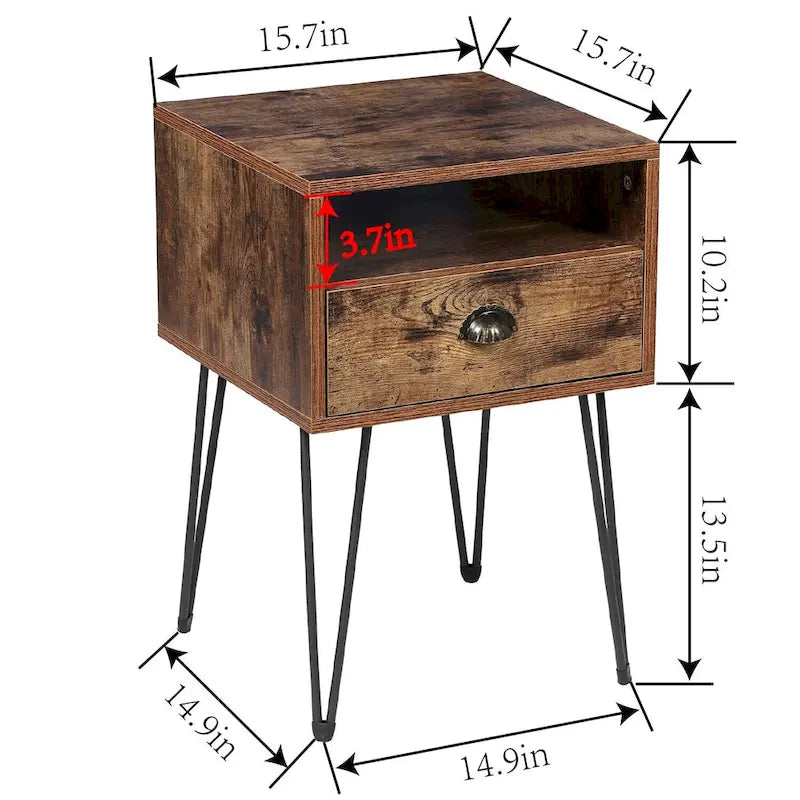 Modern Mid Century 1-Drawer Hairpin Nightstands, Brown/Blue/Black/Yellow