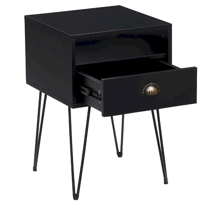 Modern Mid Century 1-Drawer Hairpin Nightstands, Brown/Blue/Black/Yellow