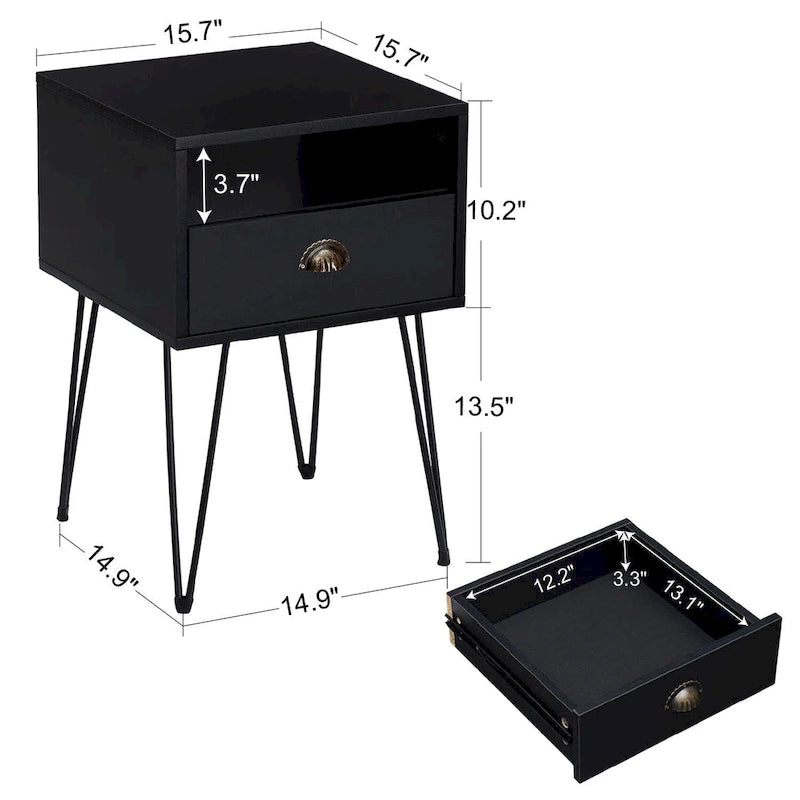 Modern Mid Century 1-Drawer Hairpin Nightstands, Brown/Blue/Black/Yellow