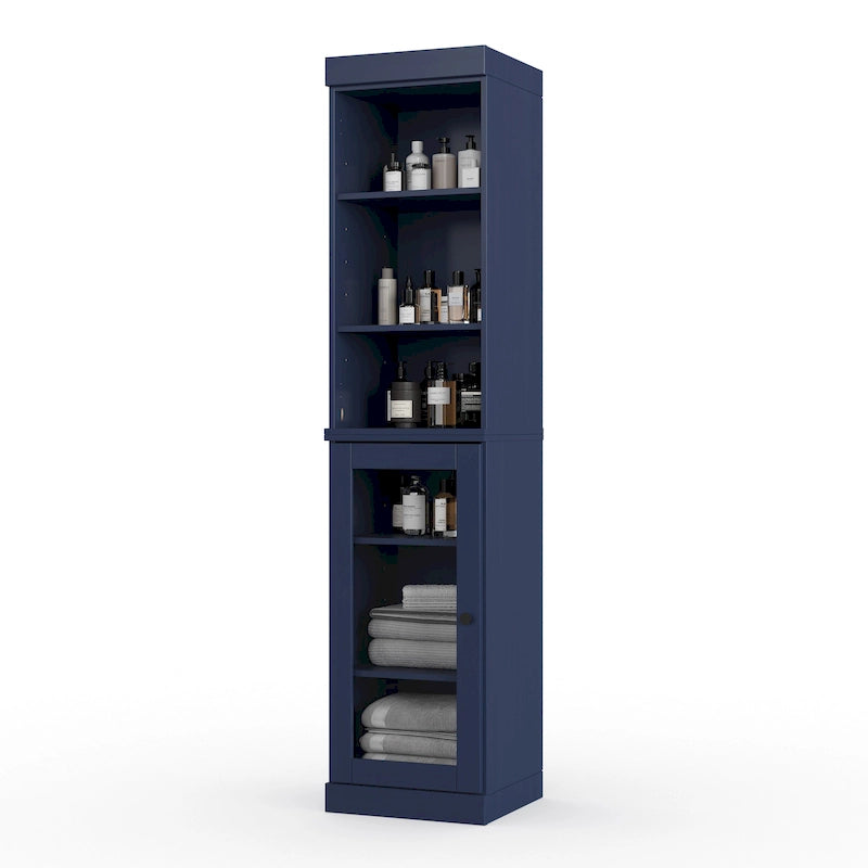 100% Solid Wood 16.5" Bathroom Storage Cabinet with Clear Glass Doors and Adjustable Shelves