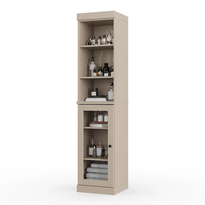 100% Solid Wood 16.5" Bathroom Storage Cabinet with Clear Glass Doors and Adjustable Shelves