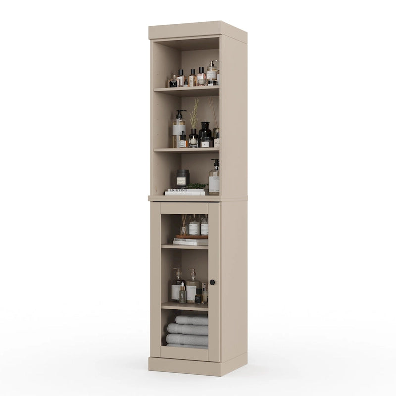 100% Solid Wood 16.5" Bathroom Storage Cabinet with Clear Glass Doors and Adjustable Shelves