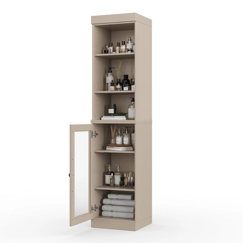 100% Solid Wood 16.5" Bathroom Storage Cabinet with Clear Glass Doors and Adjustable Shelves