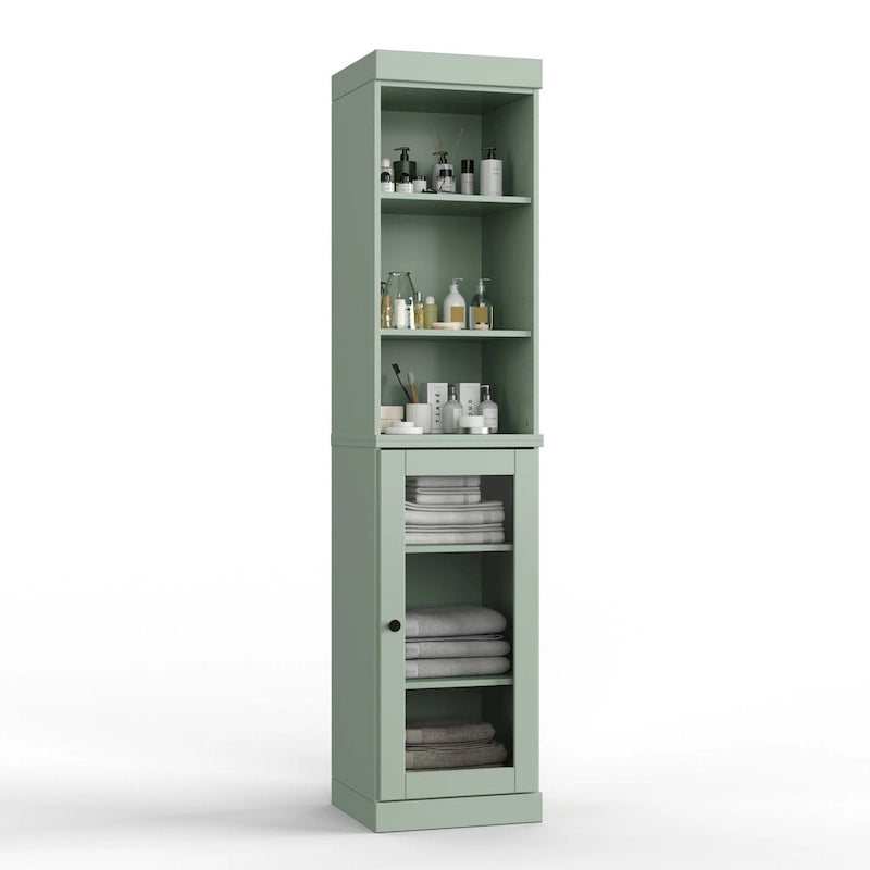 100% Solid Wood 16.5" Bathroom Storage Cabinet with Clear Glass Doors and Adjustable Shelves
