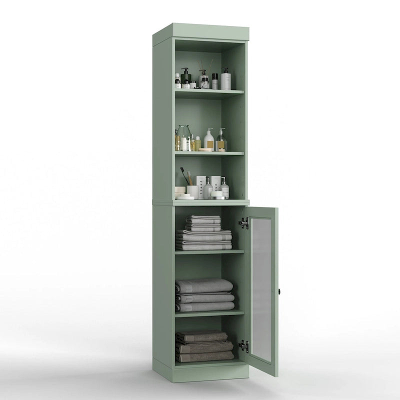 100% Solid Wood 16.5" Bathroom Storage Cabinet with Clear Glass Doors and Adjustable Shelves