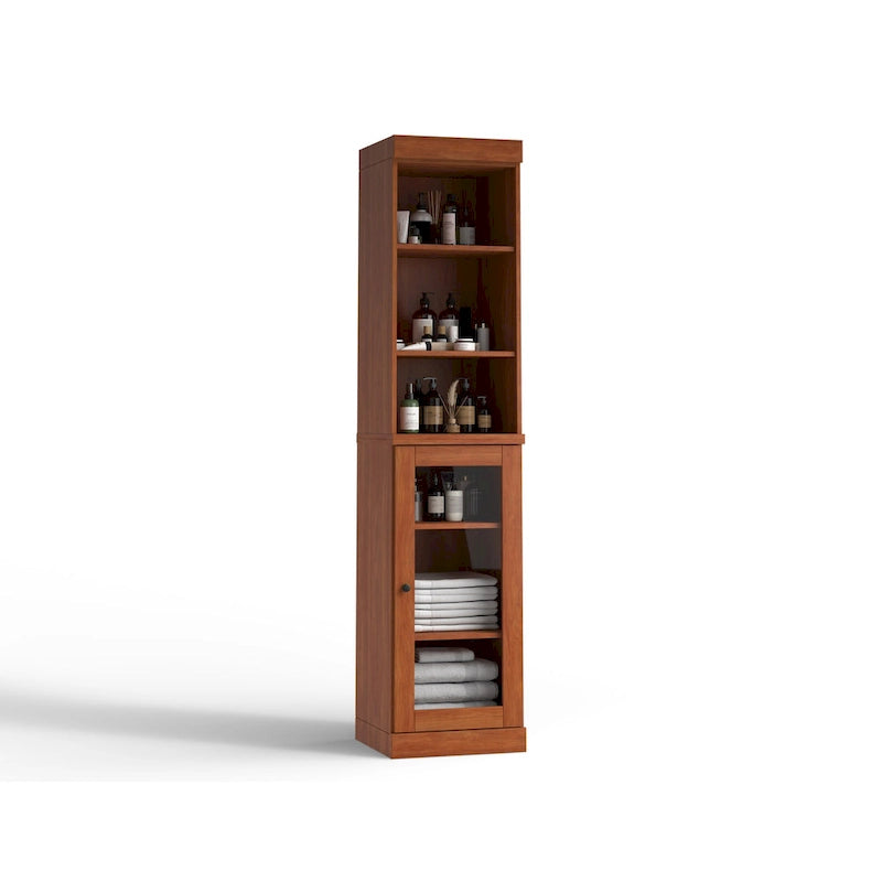 100% Solid Wood 16.5" Bathroom Storage Cabinet with Clear Glass Doors and Adjustable Shelves