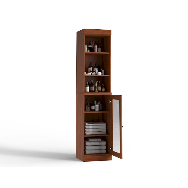 100% Solid Wood 16.5" Bathroom Storage Cabinet with Clear Glass Doors and Adjustable Shelves
