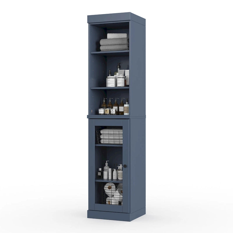 100% Solid Wood 16.5" Bathroom Storage Cabinet with Clear Glass Doors and Adjustable Shelves