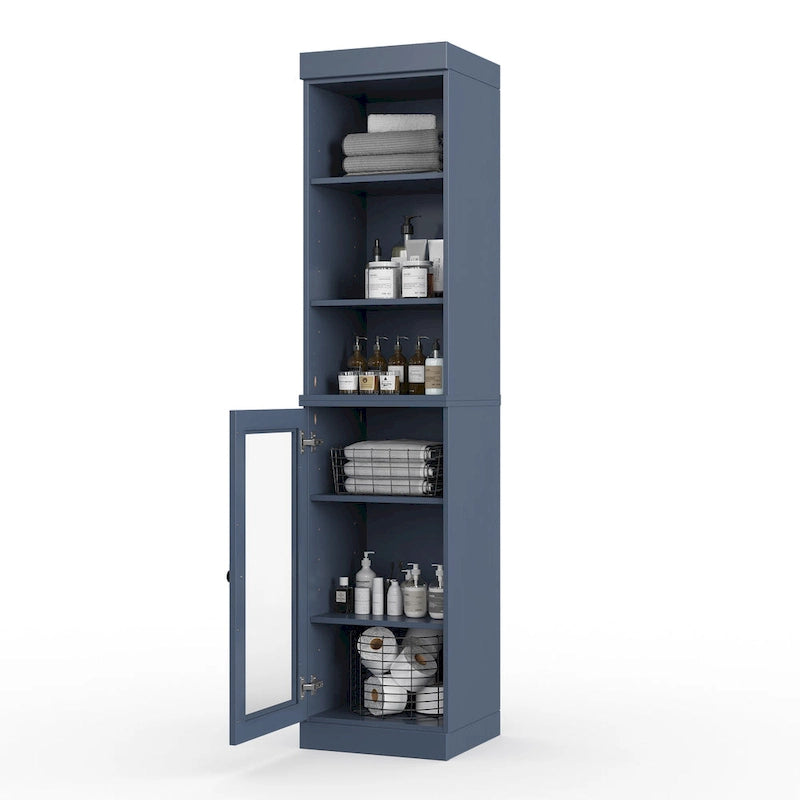 100% Solid Wood 16.5" Bathroom Storage Cabinet with Clear Glass Doors and Adjustable Shelves