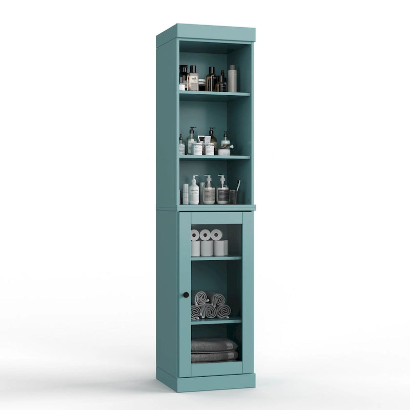 100% Solid Wood 16.5" Bathroom Storage Cabinet with Clear Glass Doors and Adjustable Shelves