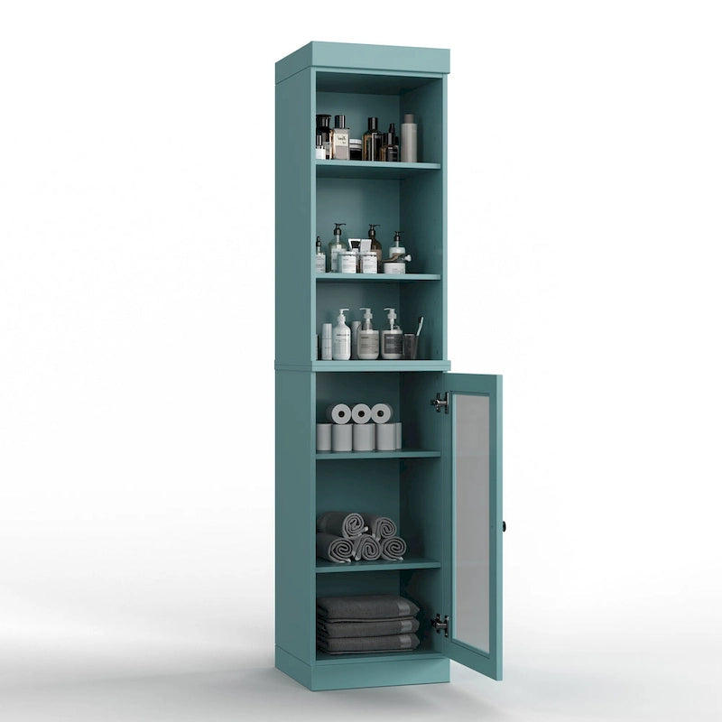 100% Solid Wood 16.5" Bathroom Storage Cabinet with Clear Glass Doors and Adjustable Shelves