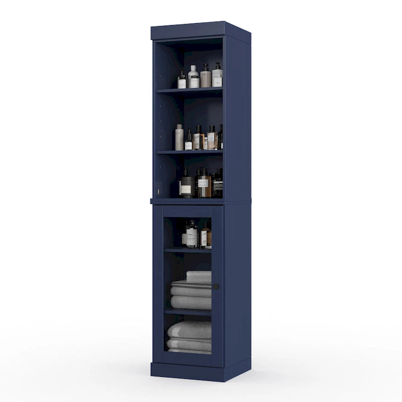 100% Solid Wood 16.5" Bathroom Storage Cabinet with Clear Glass Doors and Adjustable Shelves