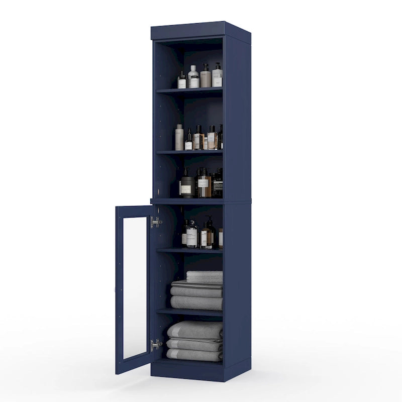 100% Solid Wood 16.5" Bathroom Storage Cabinet with Clear Glass Doors and Adjustable Shelves