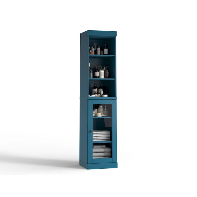100% Solid Wood 16.5" Bathroom Storage Cabinet with Clear Glass Doors and Adjustable Shelves