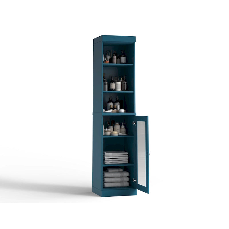 100% Solid Wood 16.5" Bathroom Storage Cabinet with Clear Glass Doors and Adjustable Shelves