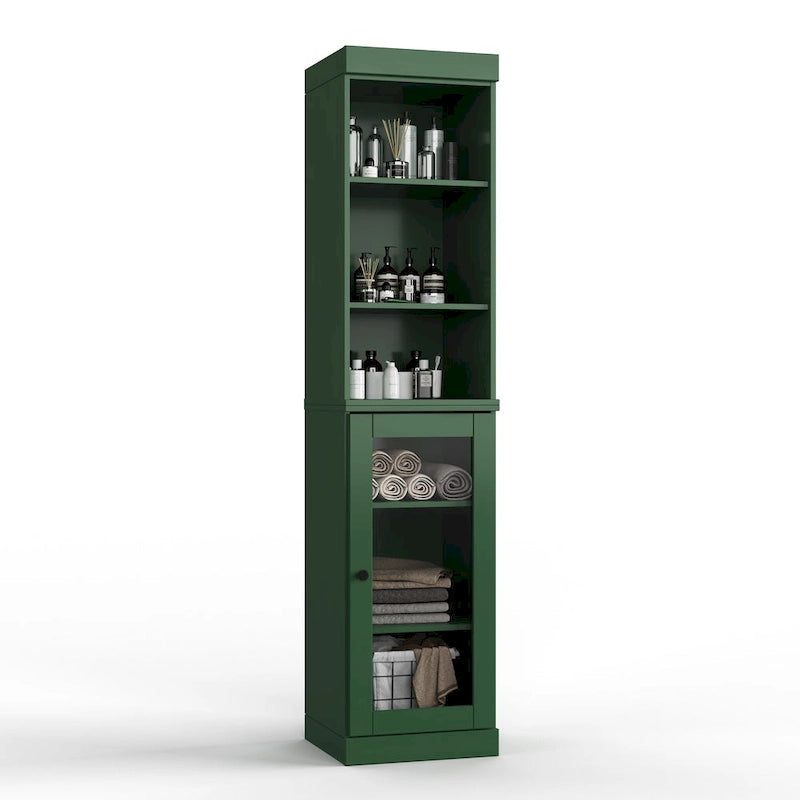 100% Solid Wood 16.5" Bathroom Storage Cabinet with Clear Glass Doors and Adjustable Shelves