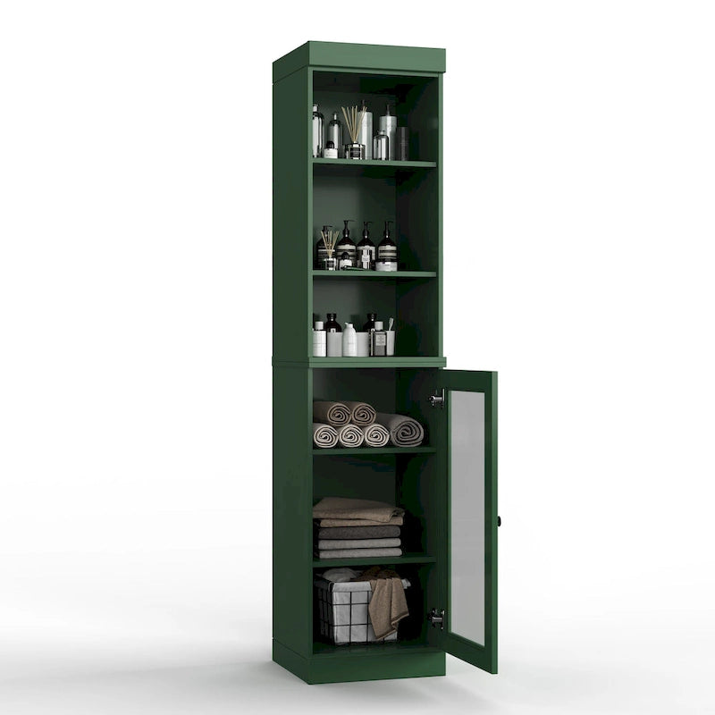 100% Solid Wood 16.5" Bathroom Storage Cabinet with Clear Glass Doors and Adjustable Shelves