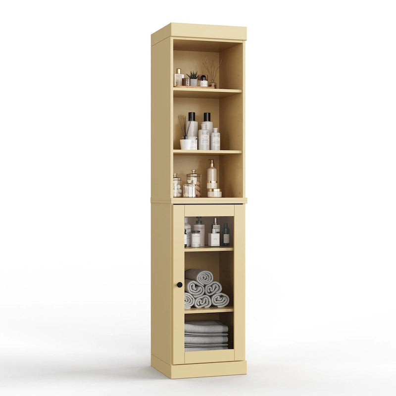 100% Solid Wood 16.5" Bathroom Storage Cabinet with Clear Glass Doors and Adjustable Shelves