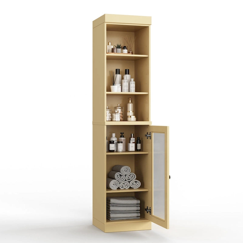 100% Solid Wood 16.5" Bathroom Storage Cabinet with Clear Glass Doors and Adjustable Shelves