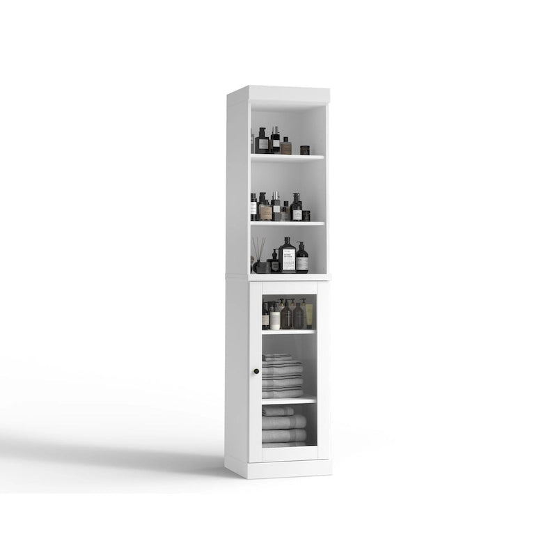100% Solid Wood 16.5" Bathroom Storage Cabinet with Clear Glass Doors and Adjustable Shelves