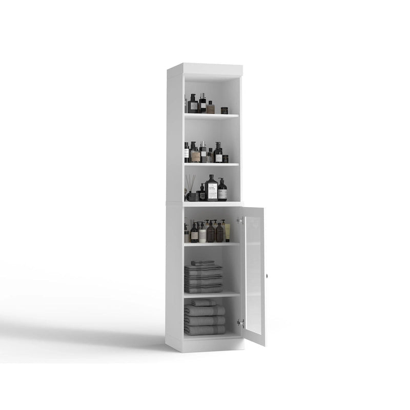 100% Solid Wood 16.5" Bathroom Storage Cabinet with Clear Glass Doors and Adjustable Shelves