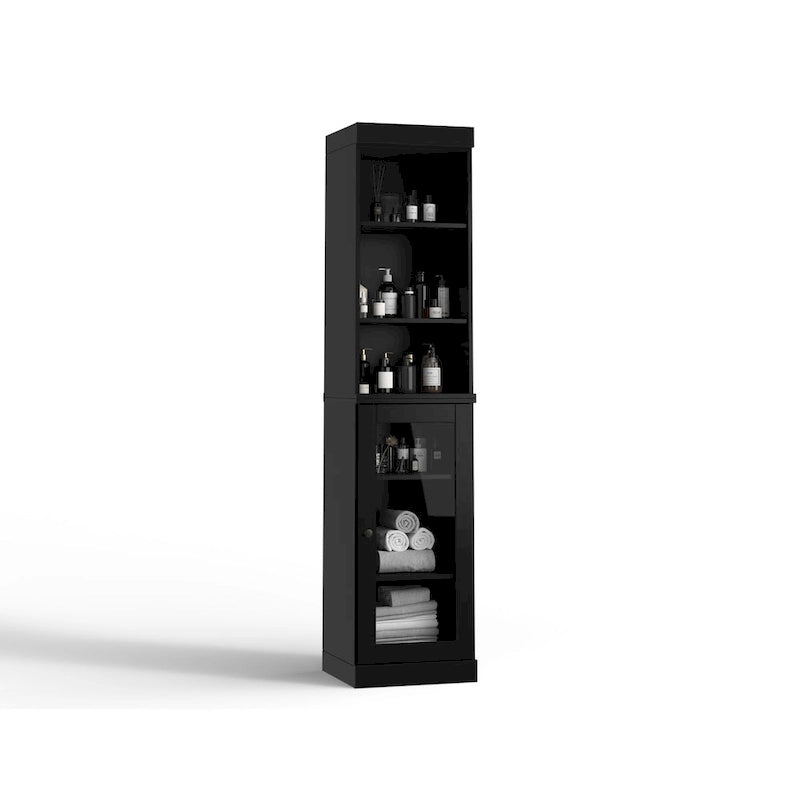 100% Solid Wood 16.5" Bathroom Storage Cabinet with Clear Glass Doors and Adjustable Shelves