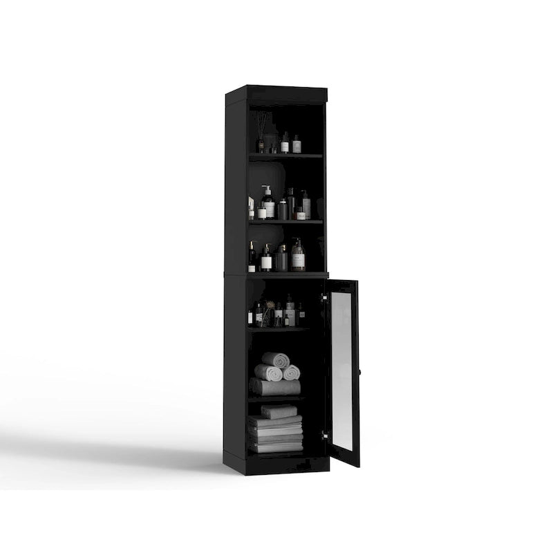 100% Solid Wood 16.5" Bathroom Storage Cabinet with Clear Glass Doors and Adjustable Shelves