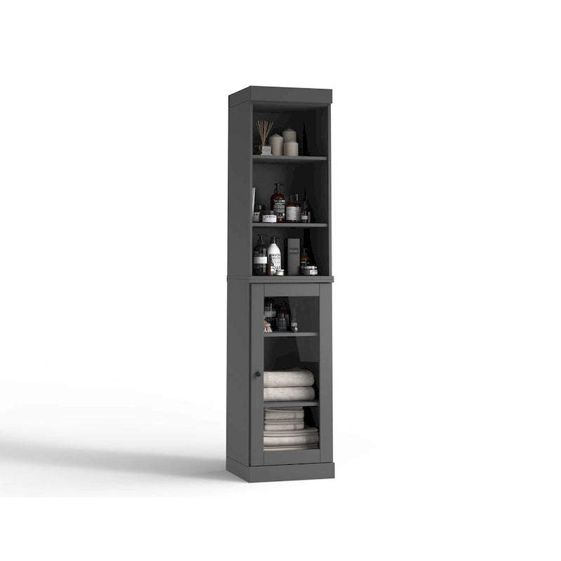 100% Solid Wood 16.5" Bathroom Storage Cabinet with Clear Glass Doors and Adjustable Shelves