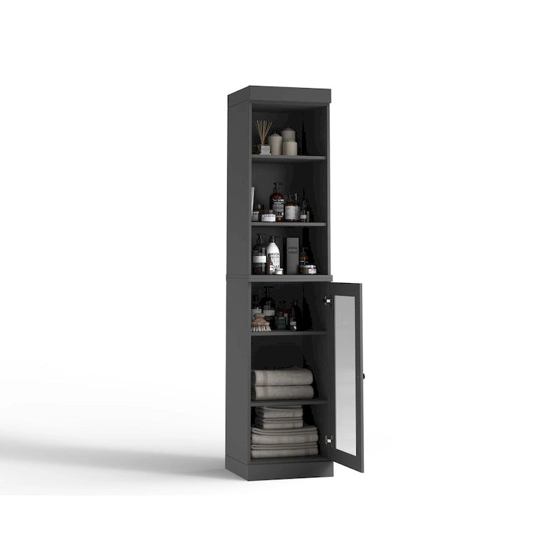 100% Solid Wood 16.5" Bathroom Storage Cabinet with Clear Glass Doors and Adjustable Shelves