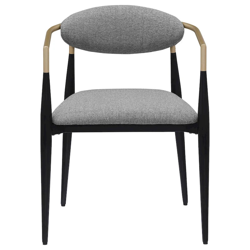 Dining Armchair Set of 2, Modern Gray Fabric, Sleek Black Metal